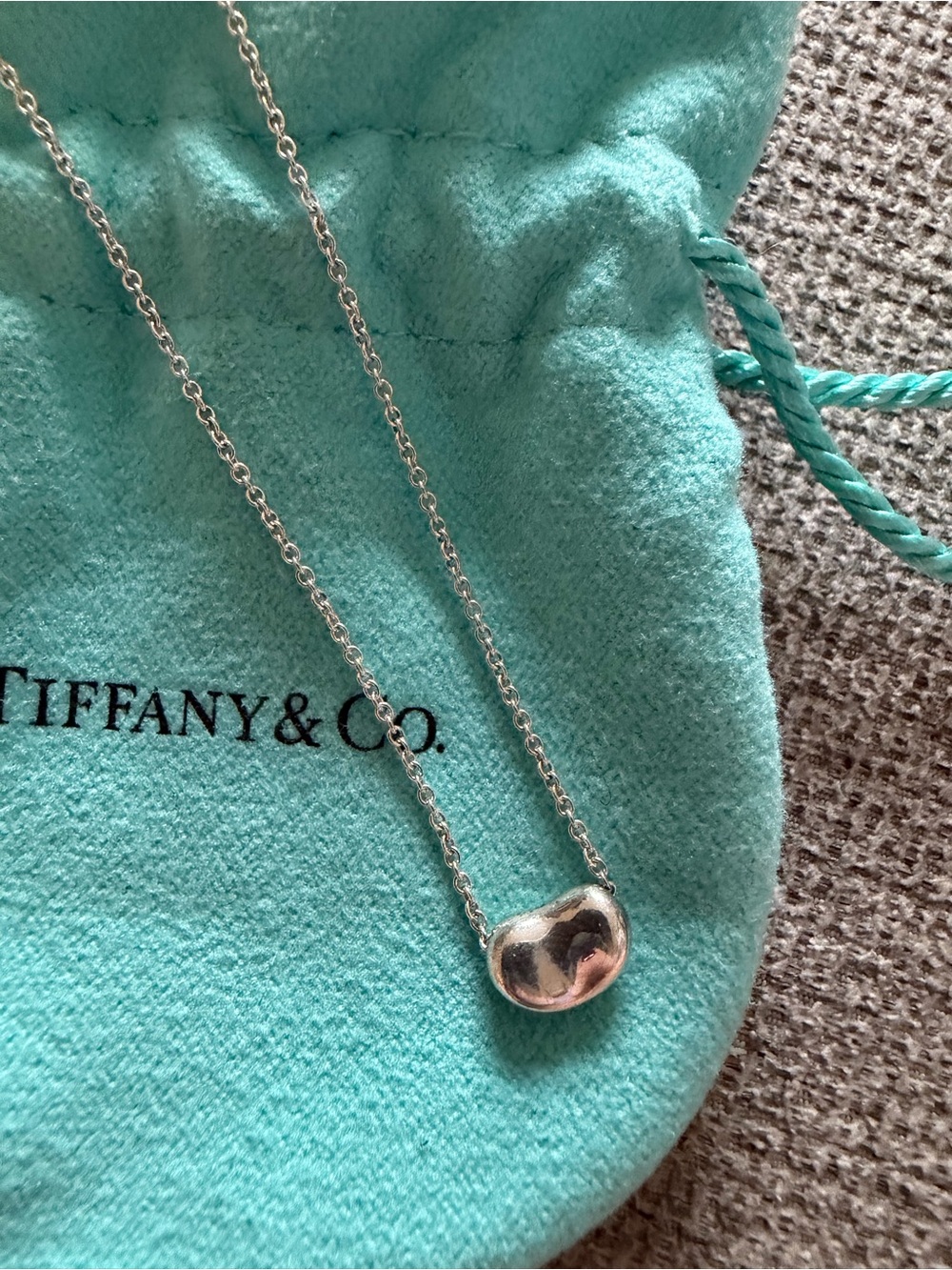 Tiffany & Co. Elsa Peretti Silver Bean Pendant on Chain